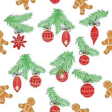 Seamless christmas pattern with fir branches. Spruce background Stock Illustration