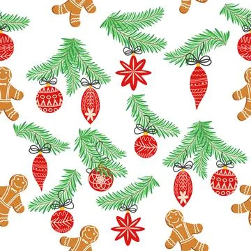 Seamless christmas pattern with fir branches. Spruce background Stock Illustration