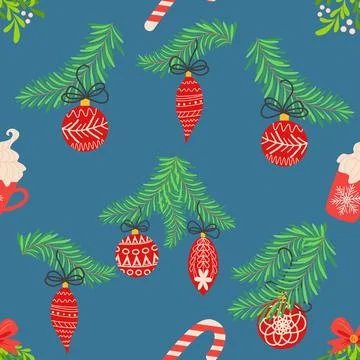 Seamless christmas pattern with fir branches. Spruce background Иллюстрация