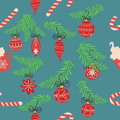 Seamless christmas pattern with fir branches. Spruce background Stock Illustration