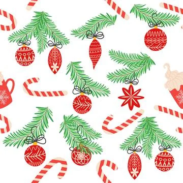 Seamless christmas pattern with fir branches. Spruce background Stock Illustration