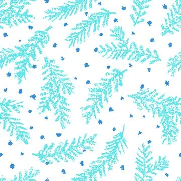 Seamless Christmas pattern of fir branches. Like child hand drawing cartoon Stock Illustration