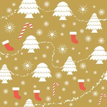 Seamless christmas pattern in flat style. Vector. Christmas tree garland ribbon Stock Illustration