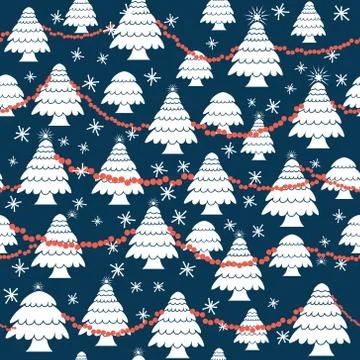 Seamless christmas pattern in flat style. Christmas tree garland ribbon. Vector Stock Illustration