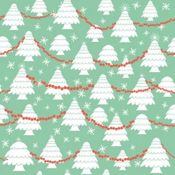 Seamless christmas pattern in flat style. Christmas tree garland ribbon. Vector Illustrazione stock