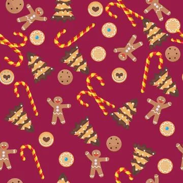 Seamless Christmas pattern with gingerbread man, cookies and candies Stock Illustration