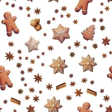 Seamless christmas pattern with gingerbread man and candy cane on dark Stock Illustration