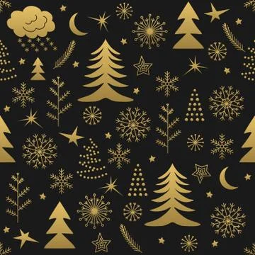 Seamless Christmas pattern gold Stock Illustration