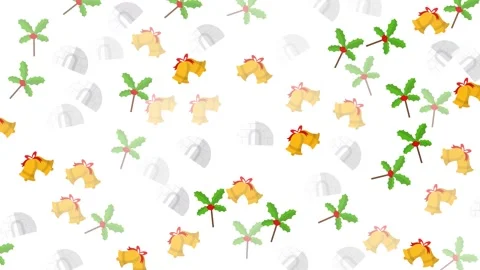 Seamless Christmas Pattern with Golden Bells Holly Leaves and Igloos on White Stock Footage 345539927