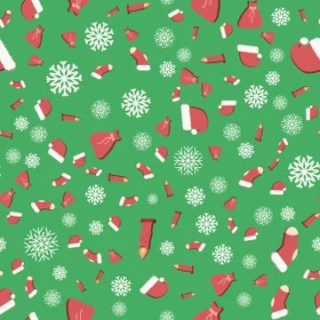 Seamless Christmas pattern on a green background. New Years holiday template Stock Illustration