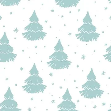 Seamless Christmas pattern with hand drawn Christmas trees. Winter fir tree Stock Illustration