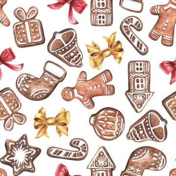 Seamless Christmas pattern. Hand drawn watercolor illustration. New Year's Stock Illustration