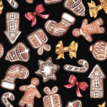 Seamless Christmas pattern. Hand drawn watercolor illustration. New Year's Stock Illustration