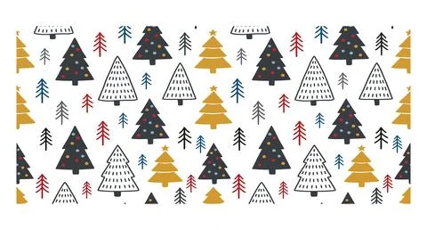 Seamless christmas pattern with hand drawn stylized pine trees Illustrazione stock