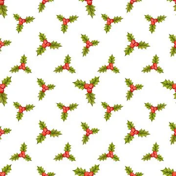 Seamless Christmas pattern with holly berries Stock Illustration
