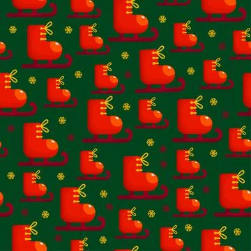 Seamless Christmas pattern. Ice skates, on a green background. Illustrazione stock