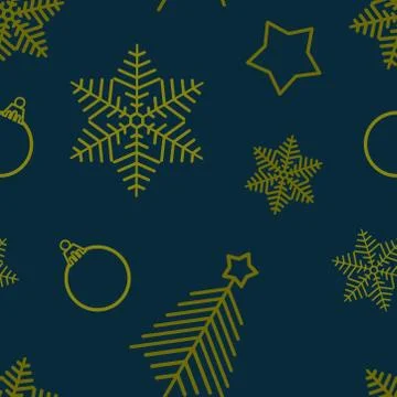 Seamless Christmas pattern with the image of snowflakes, Christmas trees, Chr Stock Illustration