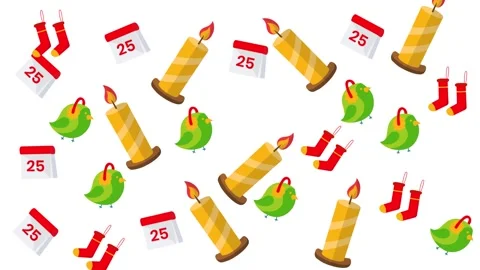 Seamless Christmas Pattern with Lit Candles Green Birds Stockings and Calendar Stock Footage 345539187