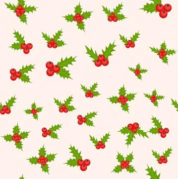 Seamless Christmas Pattern with Mistletoe, Spruce Branches, Green Leaves and  Stock Illustration