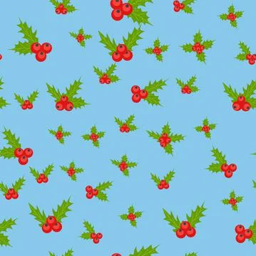Seamless Christmas Pattern with Mistletoe, Spruce Branches, Green Leaves and  Stock Illustration