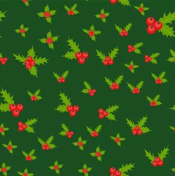 Seamless Christmas Pattern with Mistletoe, Spruce Branches, Green Leaves and  Stock Illustration