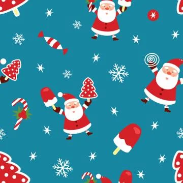 Seamless Christmas pattern. New Year pattern with Santa Claus, Christmas tree Illustrazione stock