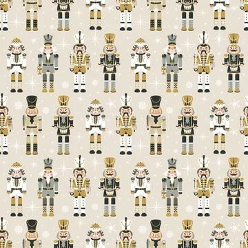 Seamless Christmas Pattern with Nutcrackers in Vector in beige. Illustrazione stock