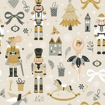 Seamless Christmas Pattern with Nutcrackers in Vector. Illustrazione stock