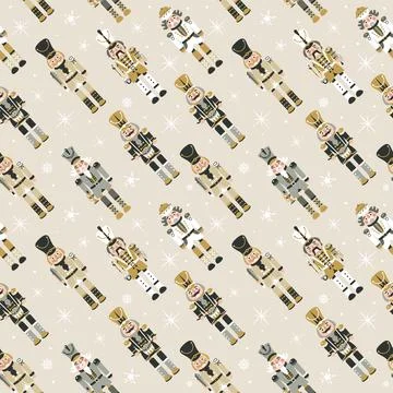 Seamless Christmas Pattern with Nutcrackers in Vector on beige. Illustrazione stock