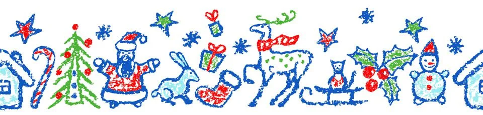Seamless Christmas pattern or border like child hand drawing cartoon Stock Illustration
