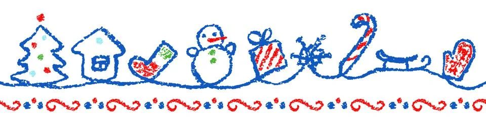 Seamless Christmas pattern or border like child hand drawing cartoon. Ilustración de archivo