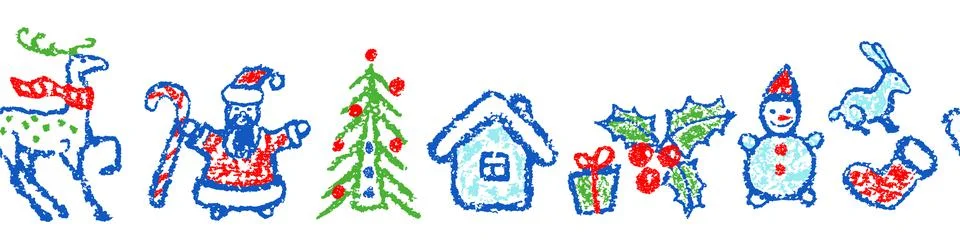 Seamless Christmas pattern or border like child hand drawing cartoon Stock Illustration