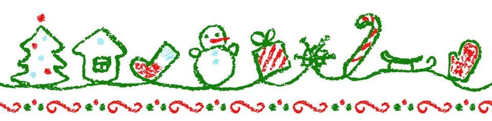 Seamless Christmas pattern or border like child hand drawing cartoon Ilustración de archivo