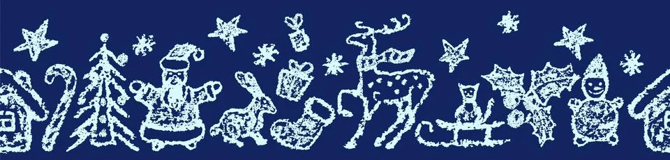 Seamless Christmas pattern or border like child hand drawing cartoon Ilustración de archivo