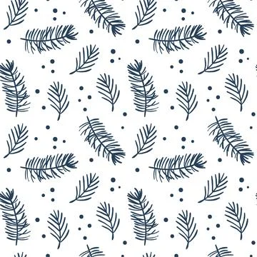 Seamless Christmas pattern with pine branches, stars and snowflakes. Vector 스톡 일러스트