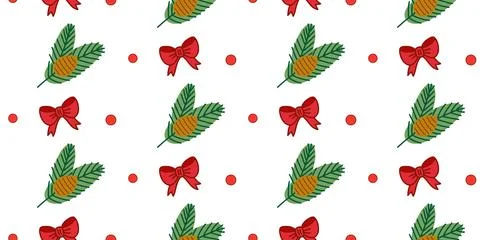 Seamless Christmas Pattern with Pine Cones and Bows Illustrazione stock