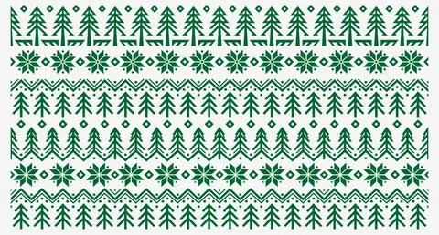 Seamless christmas pattern with pine trees and snowflake ornaments Stock Illustration