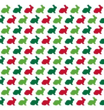 Seamless Christmas Pattern with Rabbits Isolated on White Stock Illustration