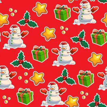 Seamless Christmas pattern, red background, Christmas attributes Stock Illustration