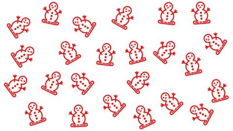 Seamless Christmas pattern with red minimalist snowman line art icons on a .. Stock Illustration