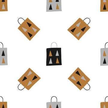 Seamless Christmas pattern of repeating holiday elements - gift paper bags wi Illustrazione stock