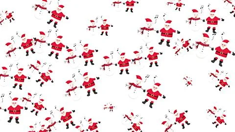 Seamless Christmas Pattern with Santa Claus and Snowman Singing Carol on Whit Stock Illustration