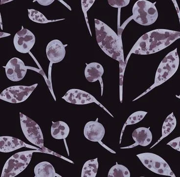 Seamless Christmas pattern with snow-covered berries. Watercolor blueberries. Stock Illustration