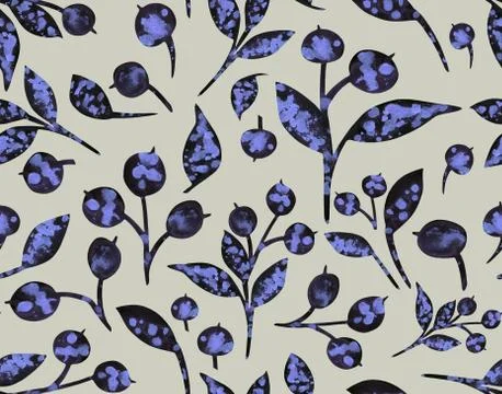 Seamless Christmas pattern with snow-covered watercolor blueberries. Stock Illustration