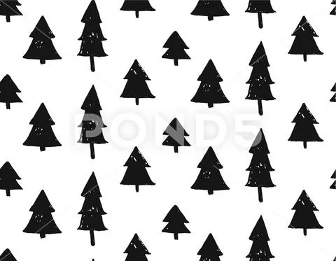Seamless Christmas pattern with snowflakes and Christmas trees in gold and black Stock Illustration