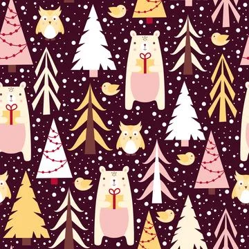 Seamless Christmas pattern with teddy bears Stock Illustration