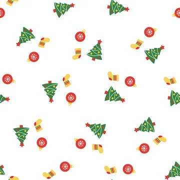Seamless Christmas pattern with trees and ornaments. Stockillustratie