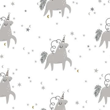 Seamless Christmas pattern with unicorns Stock Illustration