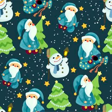 Seamless Christmas pattern in vector graphic with cute Santas and snowmen Stock-Illustration