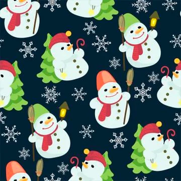 Seamless Christmas pattern in vector graphic with cute Santas and snowmen Stock Illustration